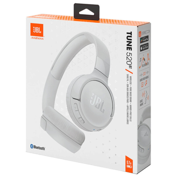 אוזניות קשת בלוטוס JBL Tune 520BT בצבע לבן - שנה אחריות ע"י מודן יבואן רשמי